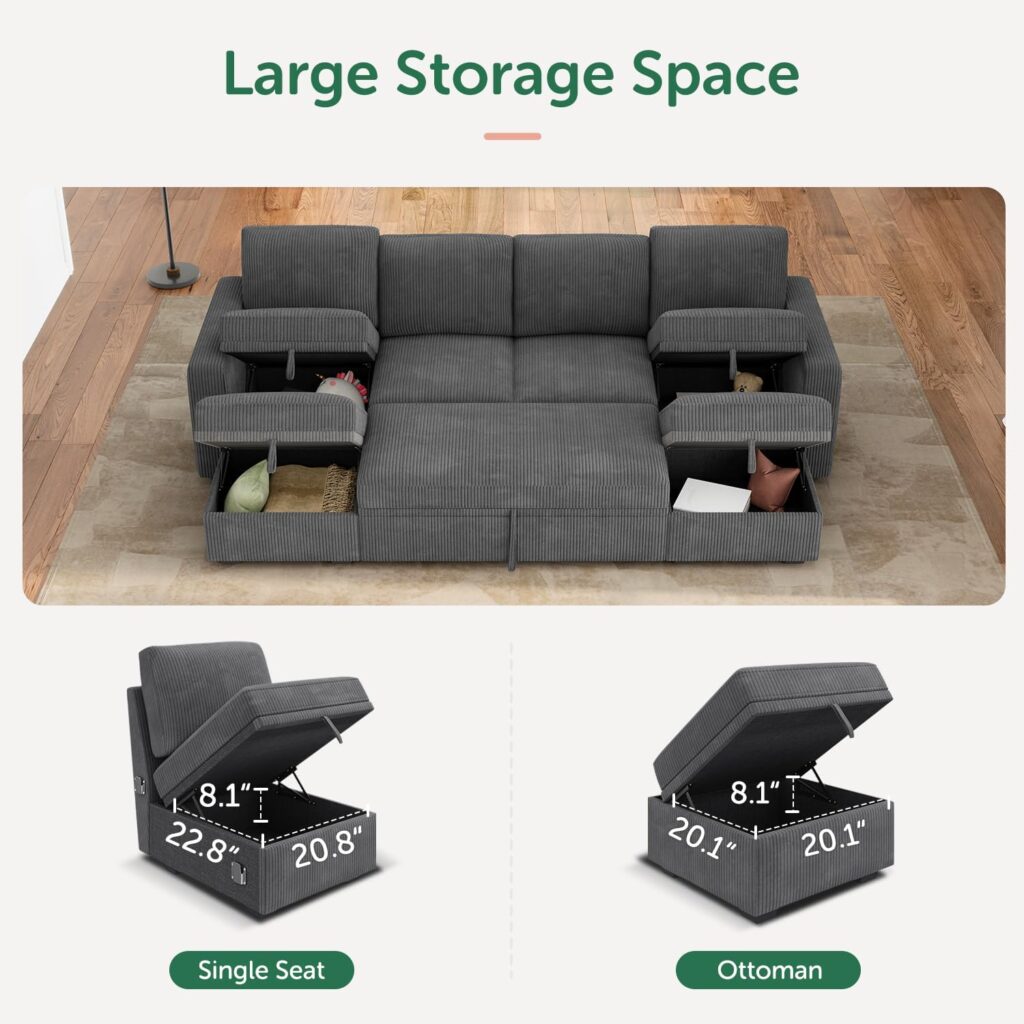 Corduroy Sectional Sofa, Corduroy sofa sectional, Green Corduroy Couch, Gray Corduroy Couch, Modular Sectional Sofa, Oversized Corduroy Modular Sectional Sofa, U-Shaped Oversized Corduroy Sectional Sofa, Modular Sectional Sleeper Sofa Bed, Corduroy Pull Out Couch with Storage Ottoman