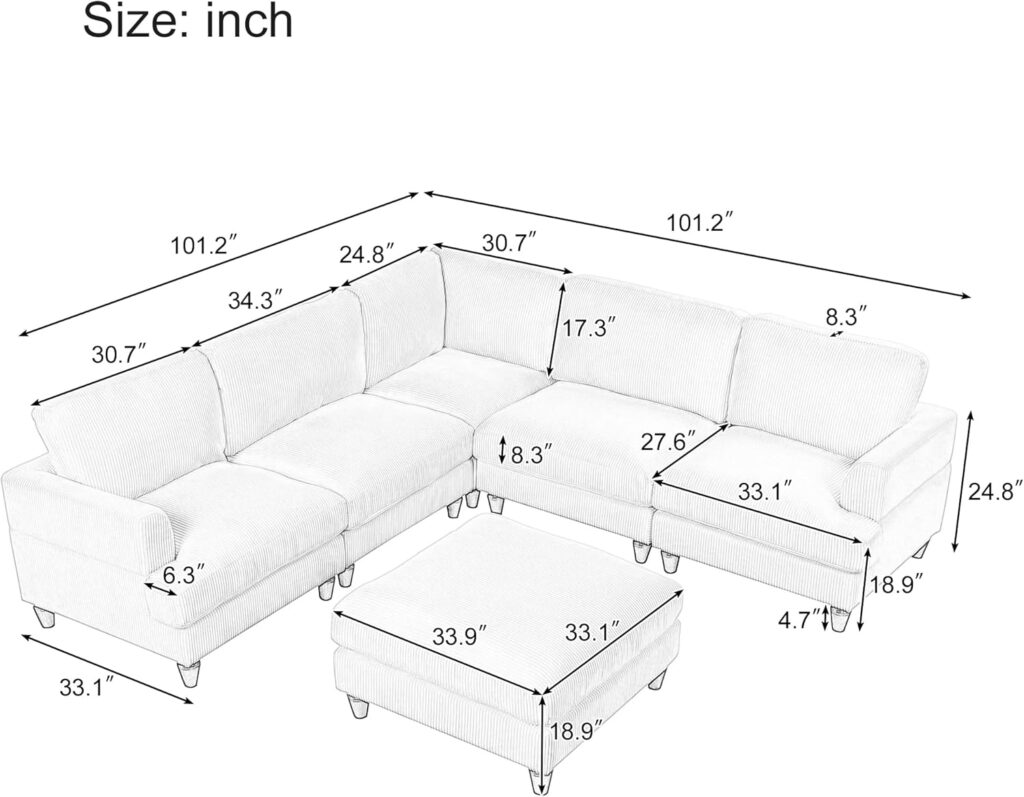 Corduroy Sectional Sofa, Corduroy sofa sectional, Green Corduroy Couch, Gray Corduroy Couch, Modular Sectional Sofa, Oversized Corduroy Modular Sectional Sofa, U-Shaped Oversized Corduroy Sectional Sofa