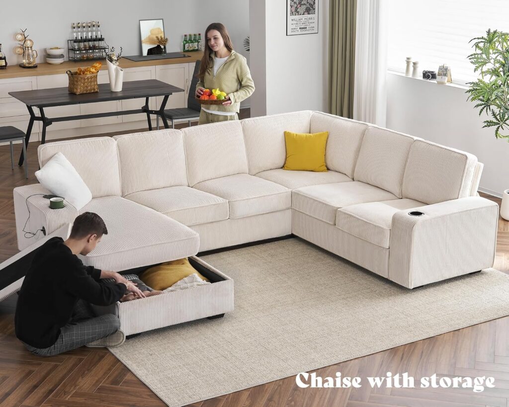 Corduroy Sectional Sofa, Corduroy sofa sectional, Green Corduroy Couch, Gray Corduroy Couch, Modular Sectional Sofa, Oversized Corduroy Modular Sectional Sofa, U-Shaped Oversized Corduroy Sectional Sofa