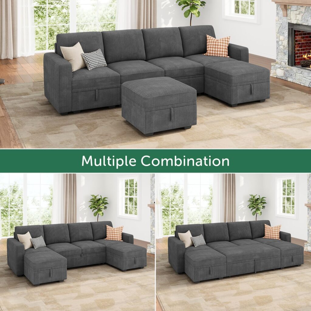 Corduroy Sectional Sofa, Corduroy sofa sectional, Green Corduroy Couch, Gray Corduroy Couch, Modular Sectional Sofa, Oversized Corduroy Modular Sectional Sofa, U-Shaped Oversized Corduroy Sectional Sofa, Modular Sectional Sleeper Sofa Bed, Corduroy Pull Out Couch with Storage Ottoman