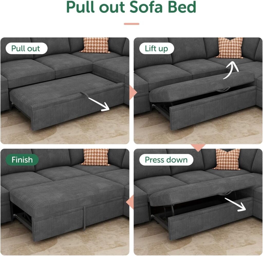 Corduroy Sectional Sofa, Corduroy sofa sectional, Green Corduroy Couch, Gray Corduroy Couch, Modular Sectional Sofa, Oversized Corduroy Modular Sectional Sofa, U-Shaped Oversized Corduroy Sectional Sofa, Modular Sectional Sleeper Sofa Bed, Corduroy Pull Out Couch with Storage Ottoman