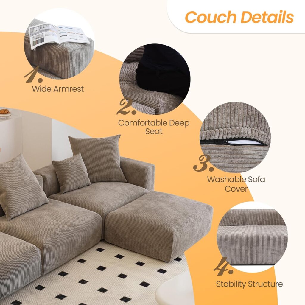 Corduroy Sectional Sofa, Corduroy sofa sectional, Green Corduroy Couch, Gray Corduroy Couch, Modular Sectional Sofa, Oversized Corduroy Modular Sectional Sofa