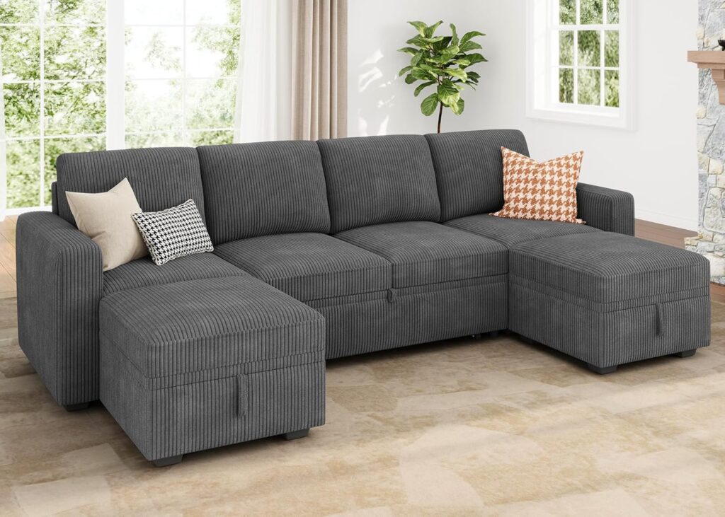 Corduroy Sectional Sofa, Corduroy sofa sectional, Green Corduroy Couch, Gray Corduroy Couch, Modular Sectional Sofa, Oversized Corduroy Modular Sectional Sofa, U-Shaped Oversized Corduroy Sectional Sofa, Modular Sectional Sleeper Sofa Bed, Corduroy Pull Out Couch with Storage Ottoman