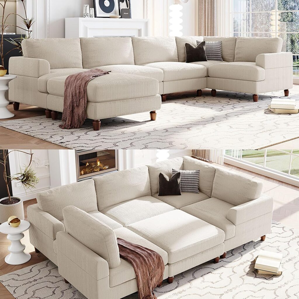 Corduroy Sectional Sofa, Corduroy sofa sectional, Green Corduroy Couch, Gray Corduroy Couch, Modular Sectional Sofa, Oversized Corduroy Modular Sectional Sofa, U-Shaped Oversized Corduroy Sectional Sofa